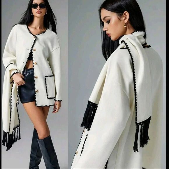 Coat With Scarf Collar, Mid-Length Sweater Coat,